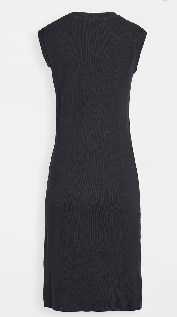 AMO Sleeveless Rib Knit Midi Dress Black Cotton Distreded Casual Wardrobe Sz L